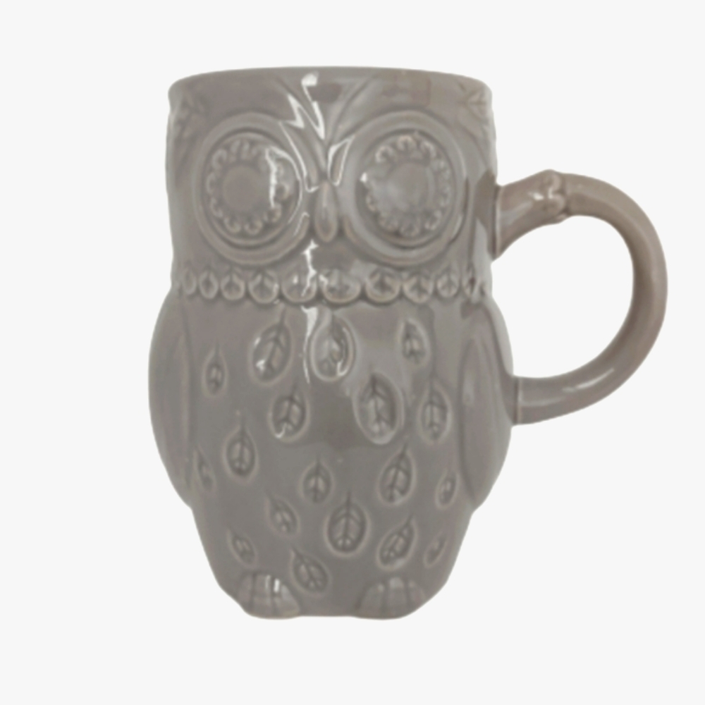 Gourmet Expressions 3D Embossed Owl Ceramic Coffee Mug - Light Gray